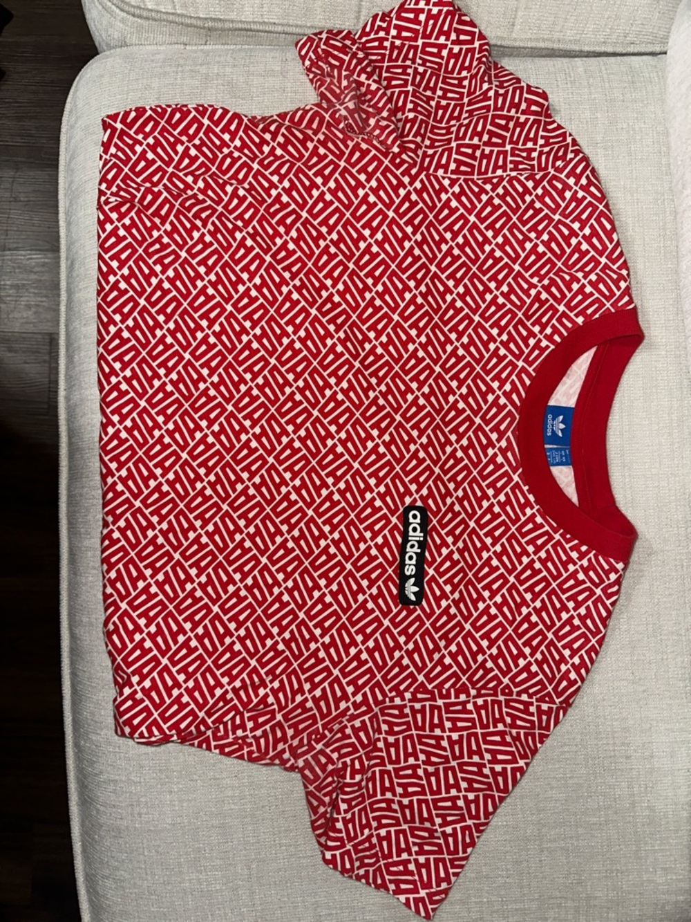 adidas Red and White Allover Logo Crew Tee